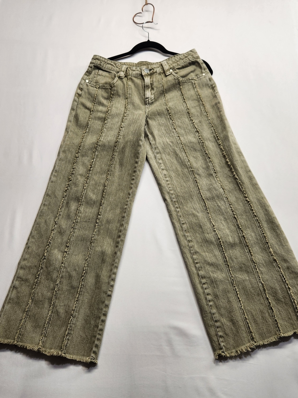 ⭐️PTCL Olive Green Wide Leg Paneled Seam Jeans Y2K Raw Hem  Approx 10 - No Tag